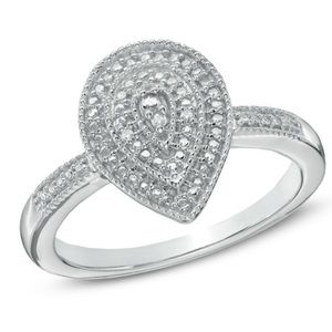 Sterling silver diamond pear shaped ring